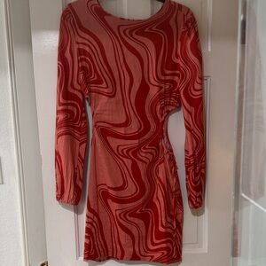 Forever 21 Red and Pink Swirl Long Sleeve Dress